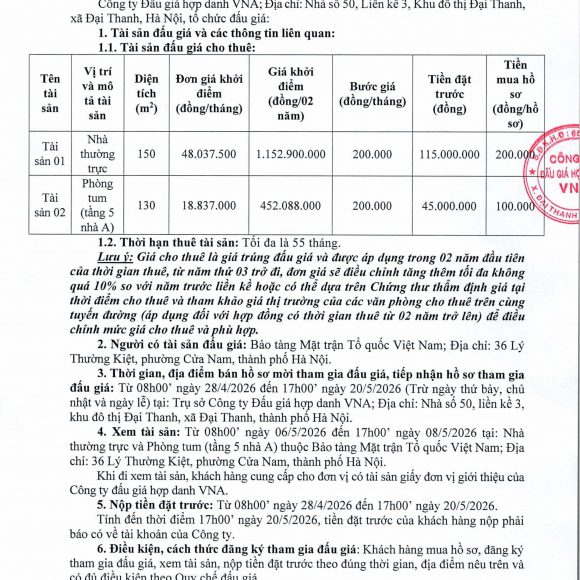 Bảo tàng Mặt trận Tổ quốc Việt Nam thông báo đấu giá